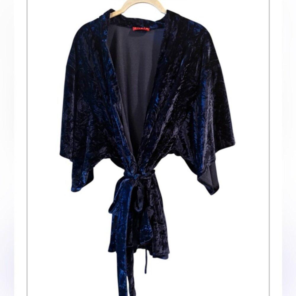 NATORI Josie Royal Blue Burnout Velour Luxury Shorty Kimono Robe with Belt